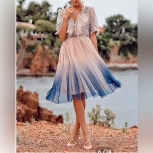 Chicwish Blue and Cream Ombre Midi Dress